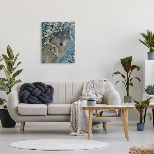 Stupell Industries Wolf Behind Snowy Branches Winter Wild Forest Animal Canvas Wall Art